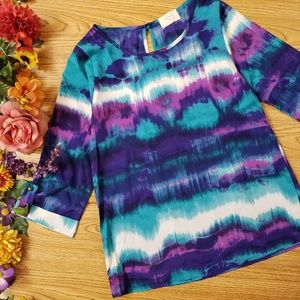 EVERLY Purple Blue Dyed Patterned Top